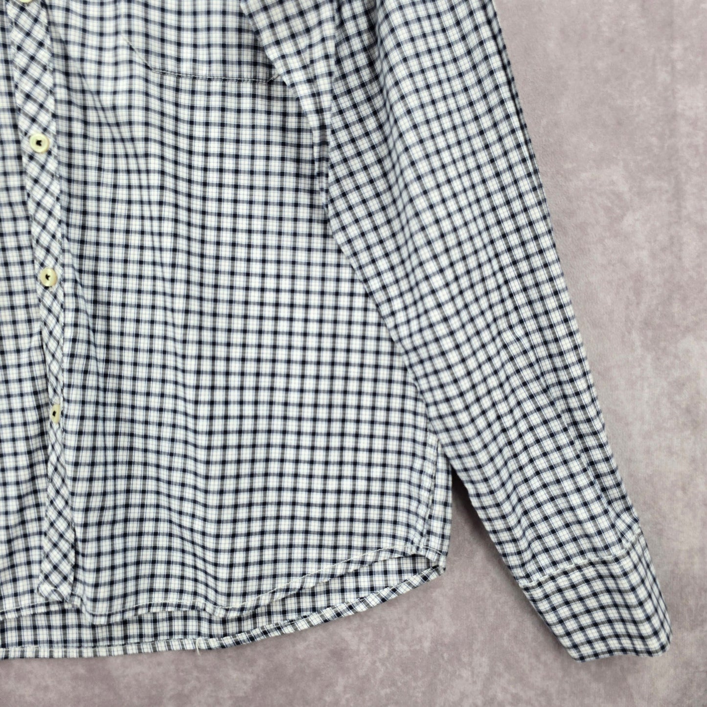 White Blue Checker Plaid Button Down Long Sleeve Mens Shirt XL Extra Large