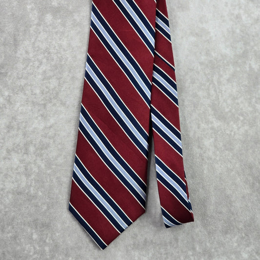 Nautica Red Blue White Striped Repp Executive Geometric Silk Neck Tie Men's