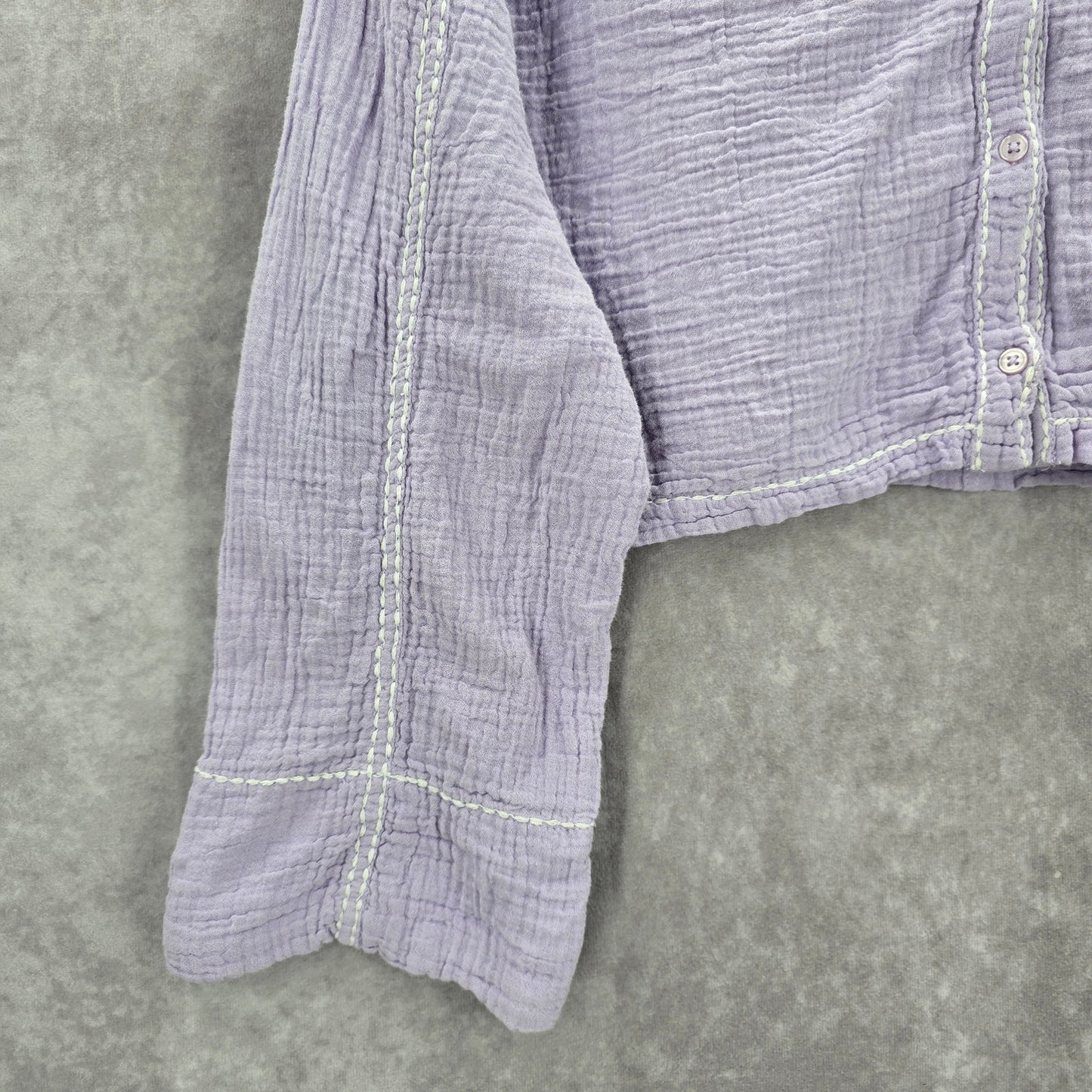 7 for all Mankind Purple Long Sleeve Stitched Crop Button Cotton Top Medium