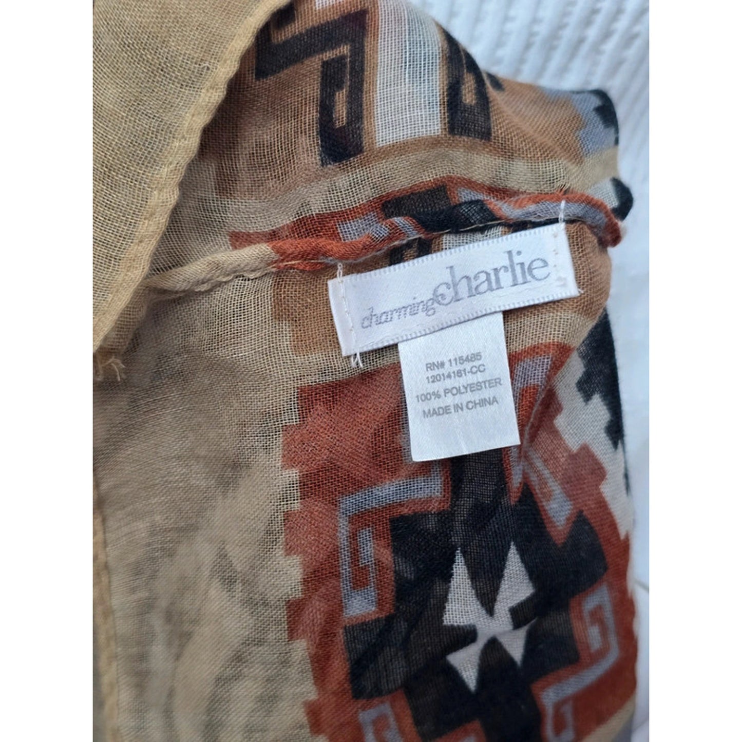 Charming Charlie Tribal Pattern Brown Infinity Scarf OSFM