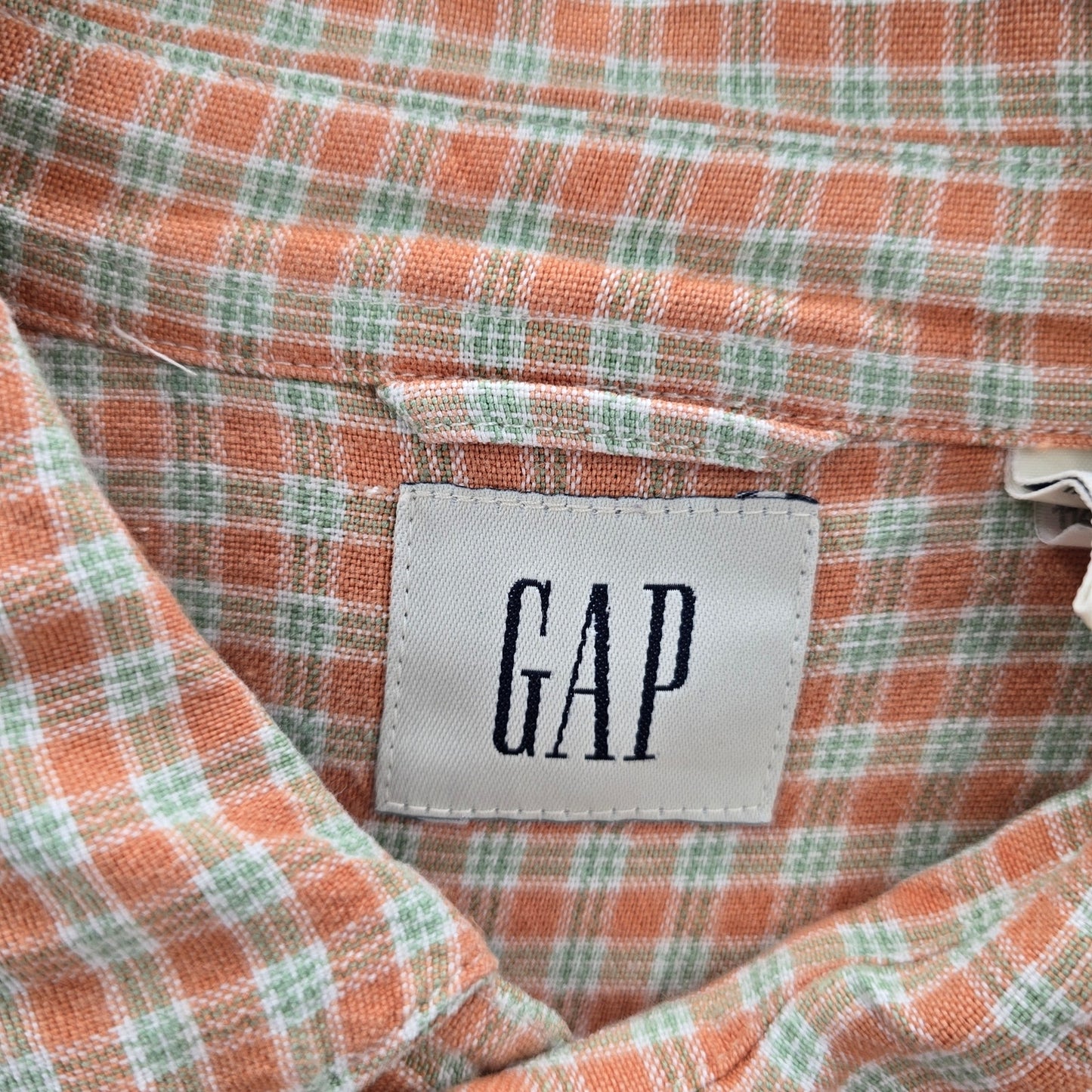 Gap Orange Checker Plaid Long Sleeve Button Down Mens Shirt Extra Large XL