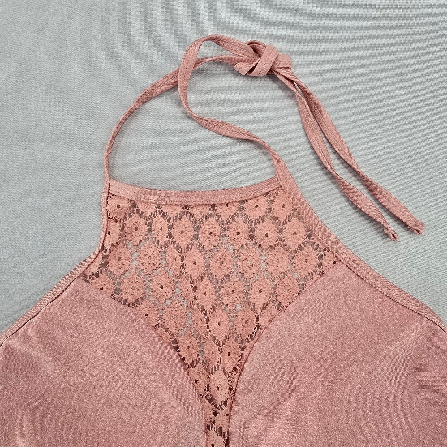 Fashion Union Pink Lace Halter Tie Swim Sports Bra Beach Bikini Top M Medium