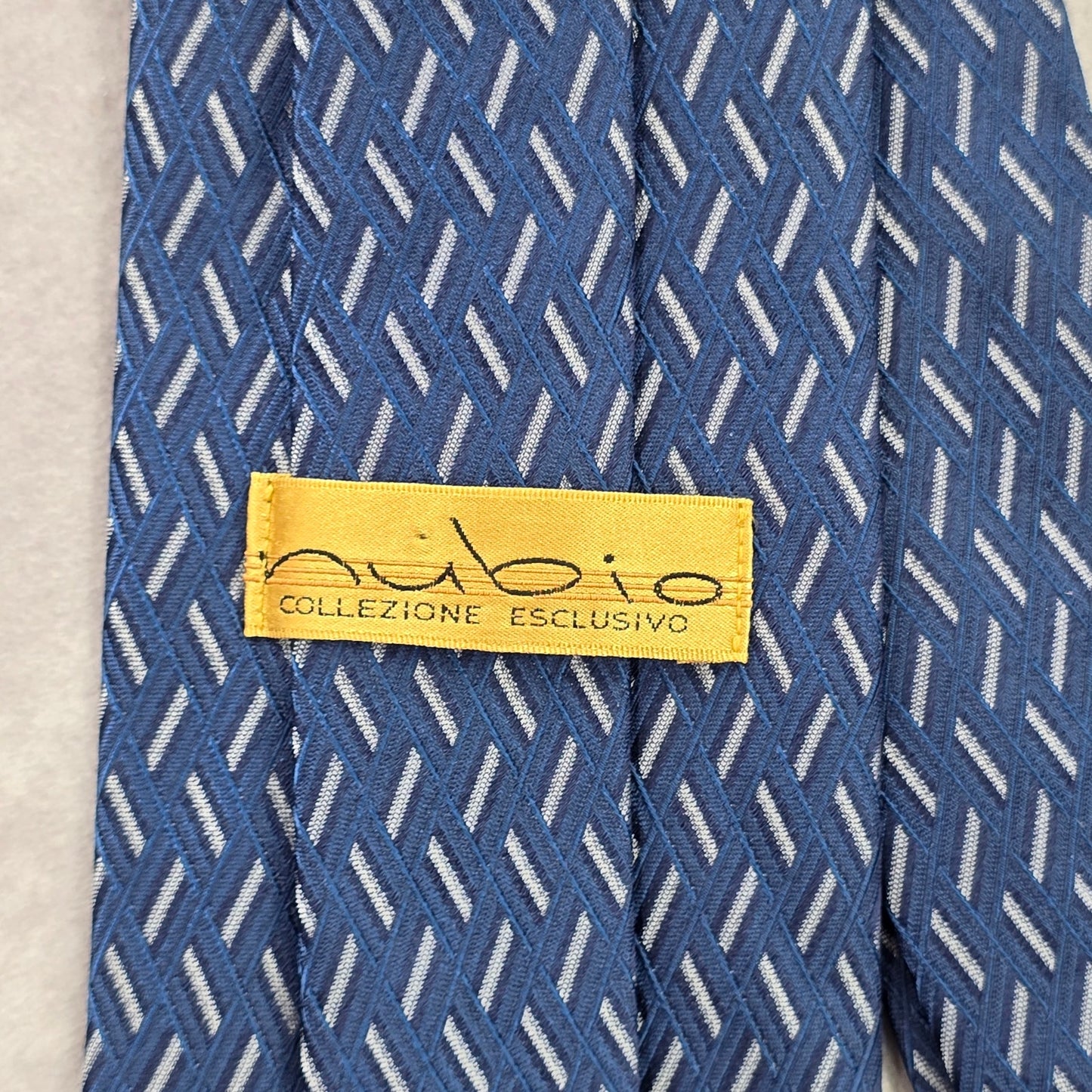 Nubio Blue Silver Diamond Stripe Geometric Silk Executive Neck Tie Men's