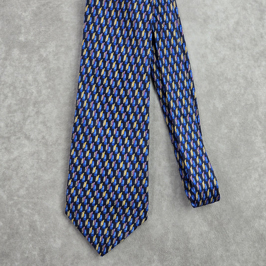 Barneys New York Blue Yellow Geometric Repp 100% Silk Italy Men's Neck Tie NWOT