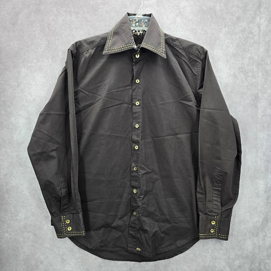 Billionaire Mafia Brown Floral Mens Button Down Party Long Sleeve Dress Shirt L