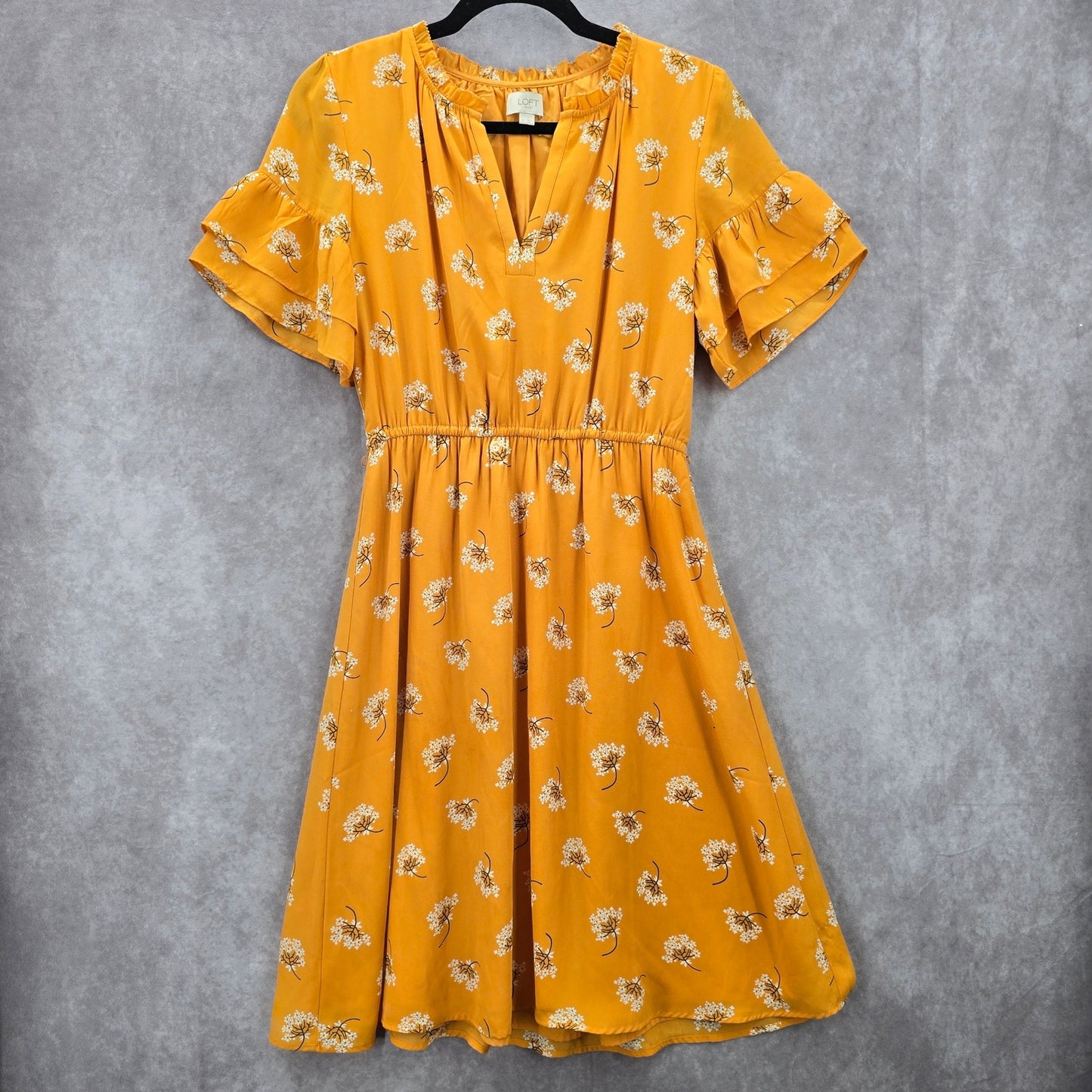 Ann Taylor Loft Yellow Floral Flare Flirt Knee Length Extra Small XS
