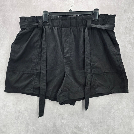 Terra & Sky Black Pullon Ruffle Belted Cotton Linen Pants Shorts Plus 1X 16W 18W