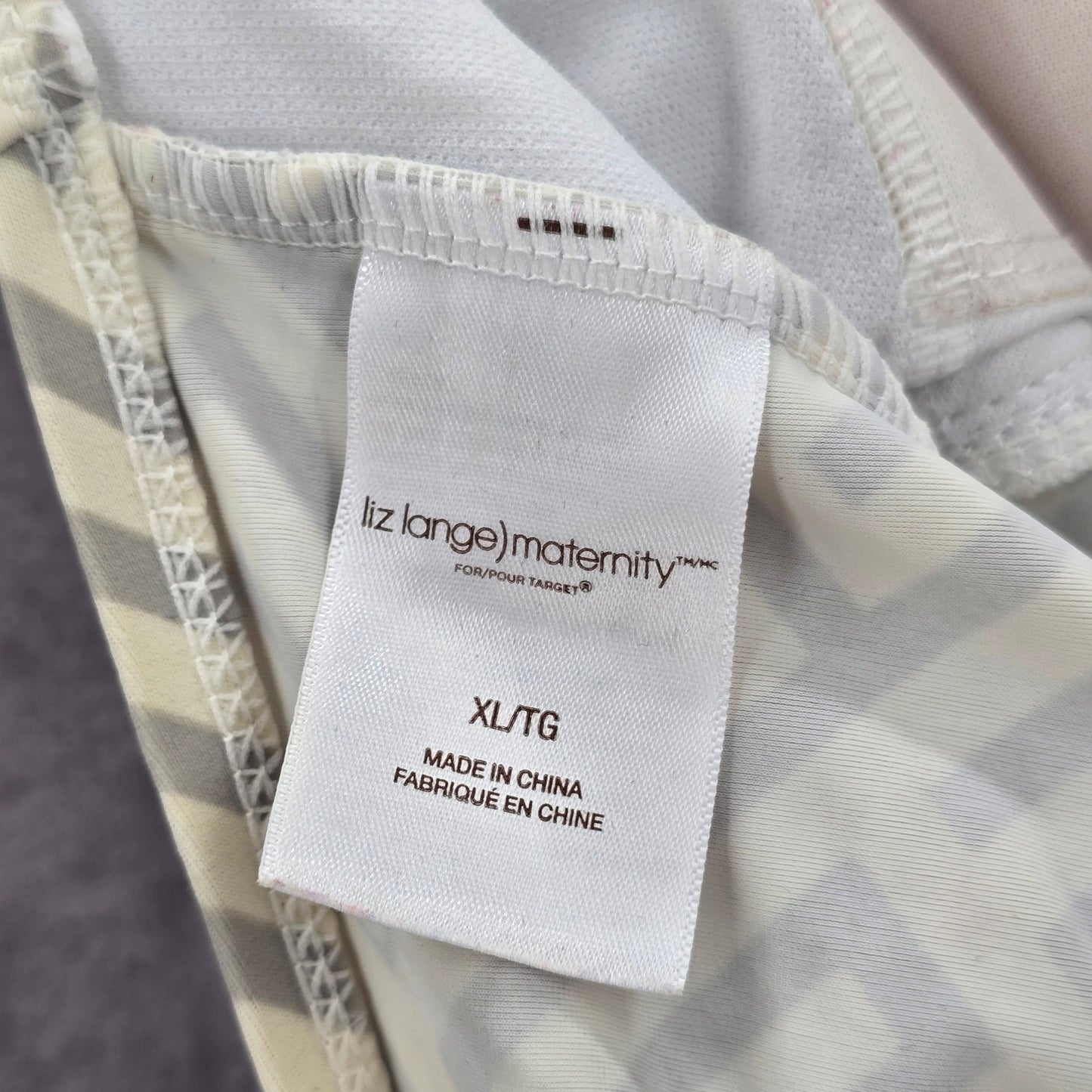 Liz Lange Maternity Cream Greek Key Halter Padded Tankini XL Extra Large