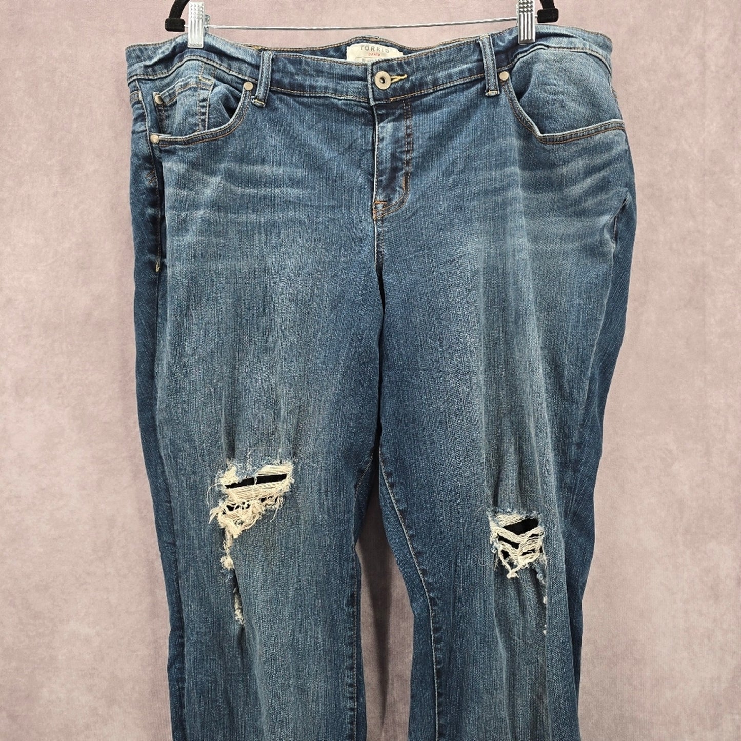 029. Torrid Denim Blue Distress Straight Tapered Denim Pants Jeans 24XT