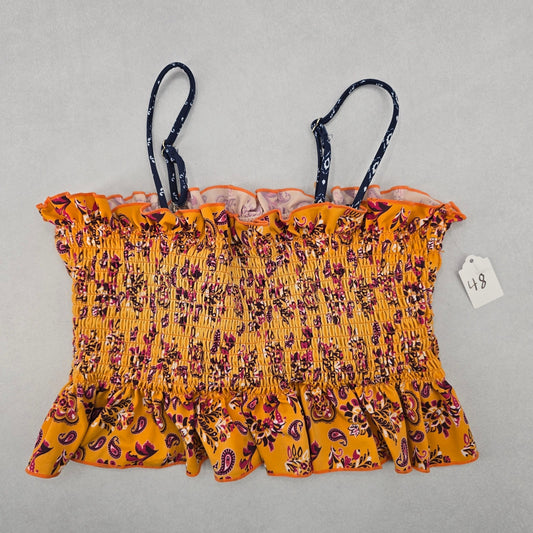 Yellow Floral Crop Smock Boho Tube Ruffle Y2K Bikini Bralette Swim Top M Medium