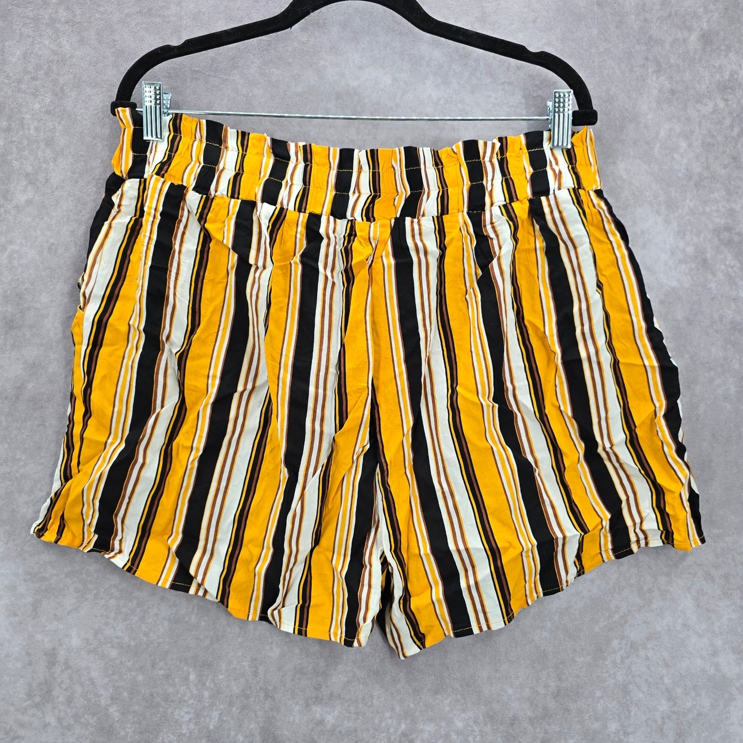 Ambiance Apparel Yellow Stripe Pullon Tie Funky Ruffle Pants Shorts Plus 2X