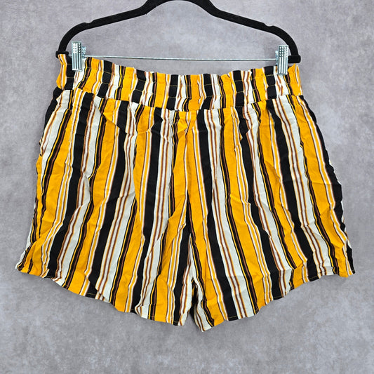 Ambiance Apparel Yellow Stripe Pullon Tie Funky Ruffle Pants Shorts Plus 2X
