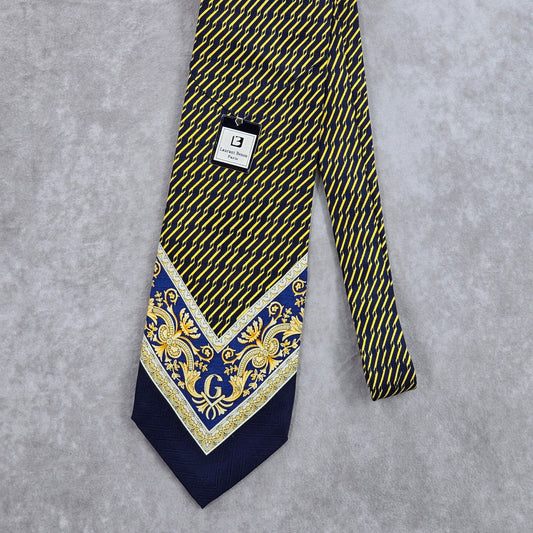 Laurant Benon Paris Gold Blue Royal Silk Floral Executive Neck Tie Men's