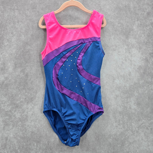 Danskin Freestyle Pink Bule Sparkle Leotard One Piece Bathing Suit Girls 10/12