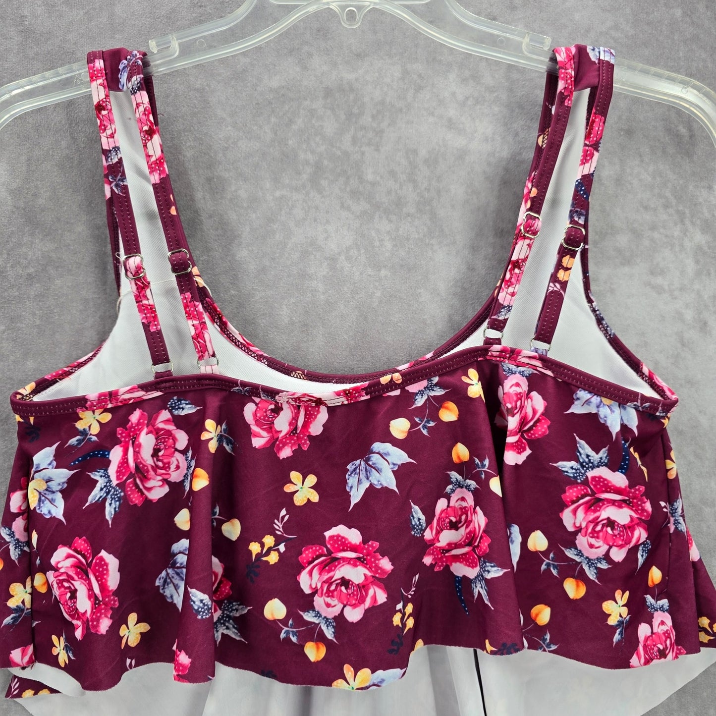 Summer Mae Purple Floral Bikini Swimwear Ruffle Cropped Top L Large