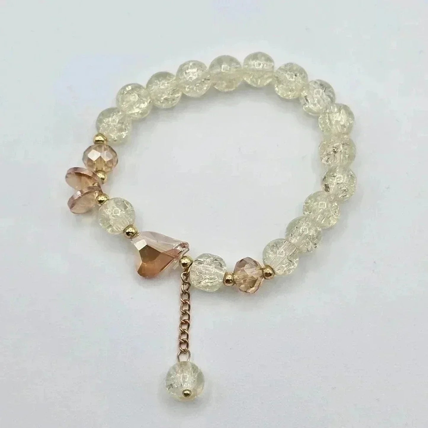 Gold Clear Bead Link Chain Stretch Elastic Bracelet B8