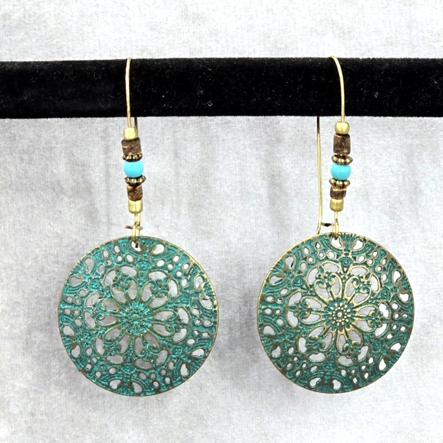Zara Blue Disc Floral Dangle Bead Hoop Hook Earrings Fashion Jewelry JB2-39