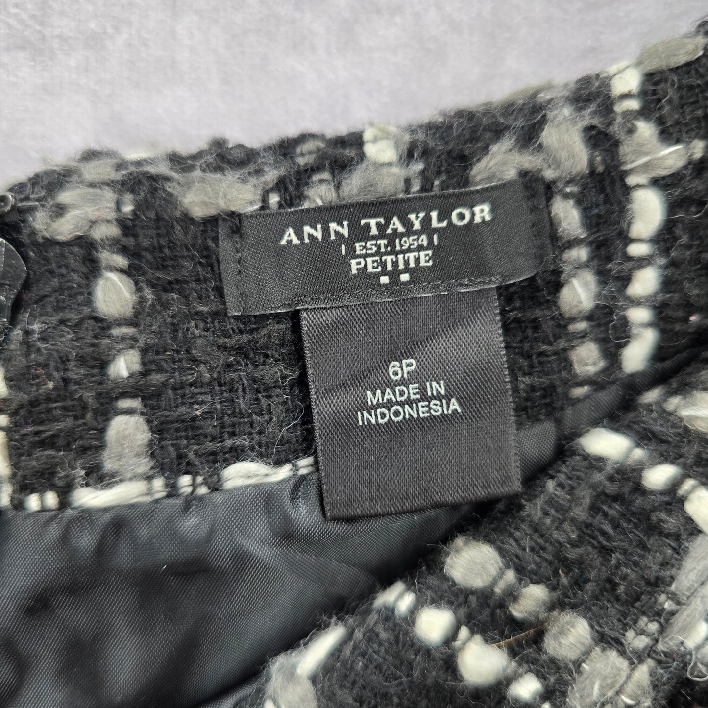 Ann Taylor Black Weave Plaid Tartan Preppy Mini Short Petite Skirt 6P