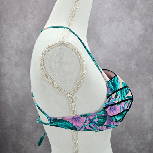 Shade & Shore Green Tropical Padded Wired String Tie Bikini Top Swimwear 34B
