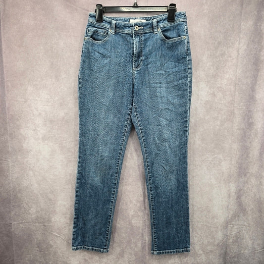 Chicos Platinum Blue Jeans Straight Leg Cotton Denim Pants Size 1 Short