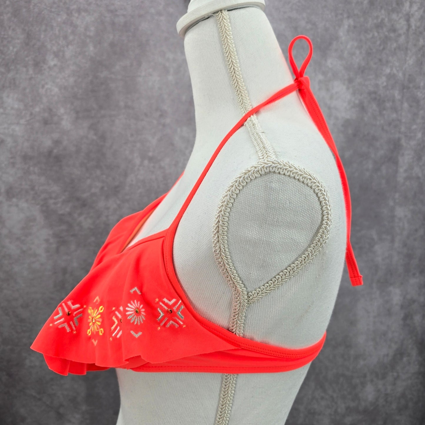 Xhilaration Orange Ruffle Floral String Padded Hook Bikini Top Swimwear Small