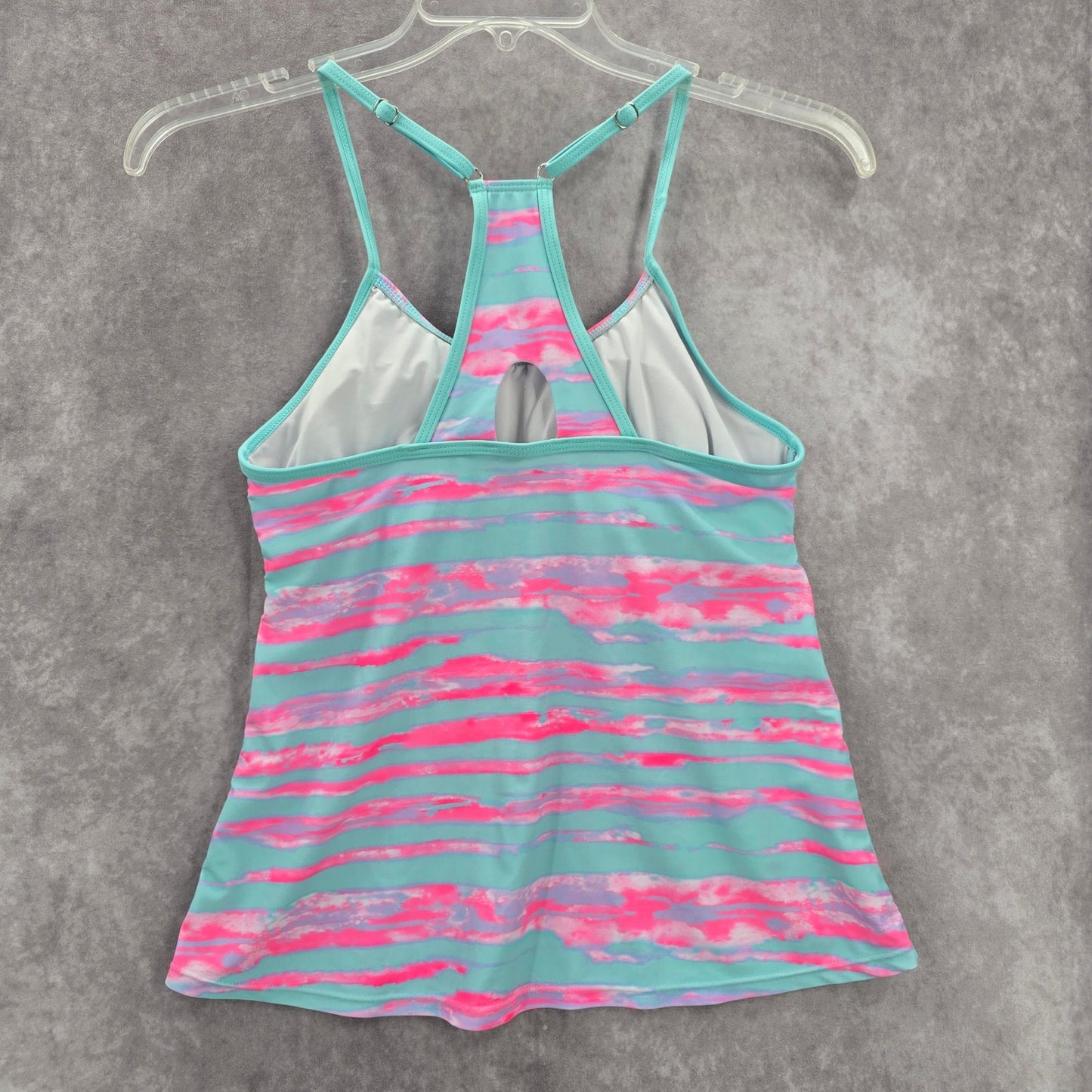Pink Blue Print Racerback Padded Swimwear Tankini Tank Top Small S