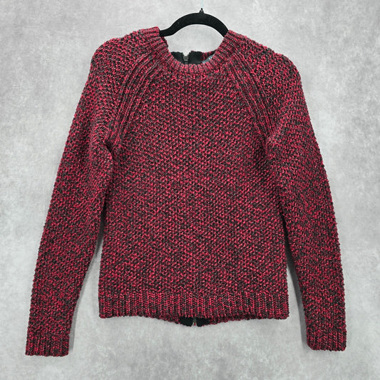 Tart Red Black Long Sleeve Zipper Back Pullover Knit Sweater Cardigan Small