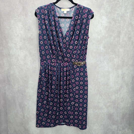 Michael Kors Purple Wrap Floral Sleeveless Knee Length Buckle Dress Medium