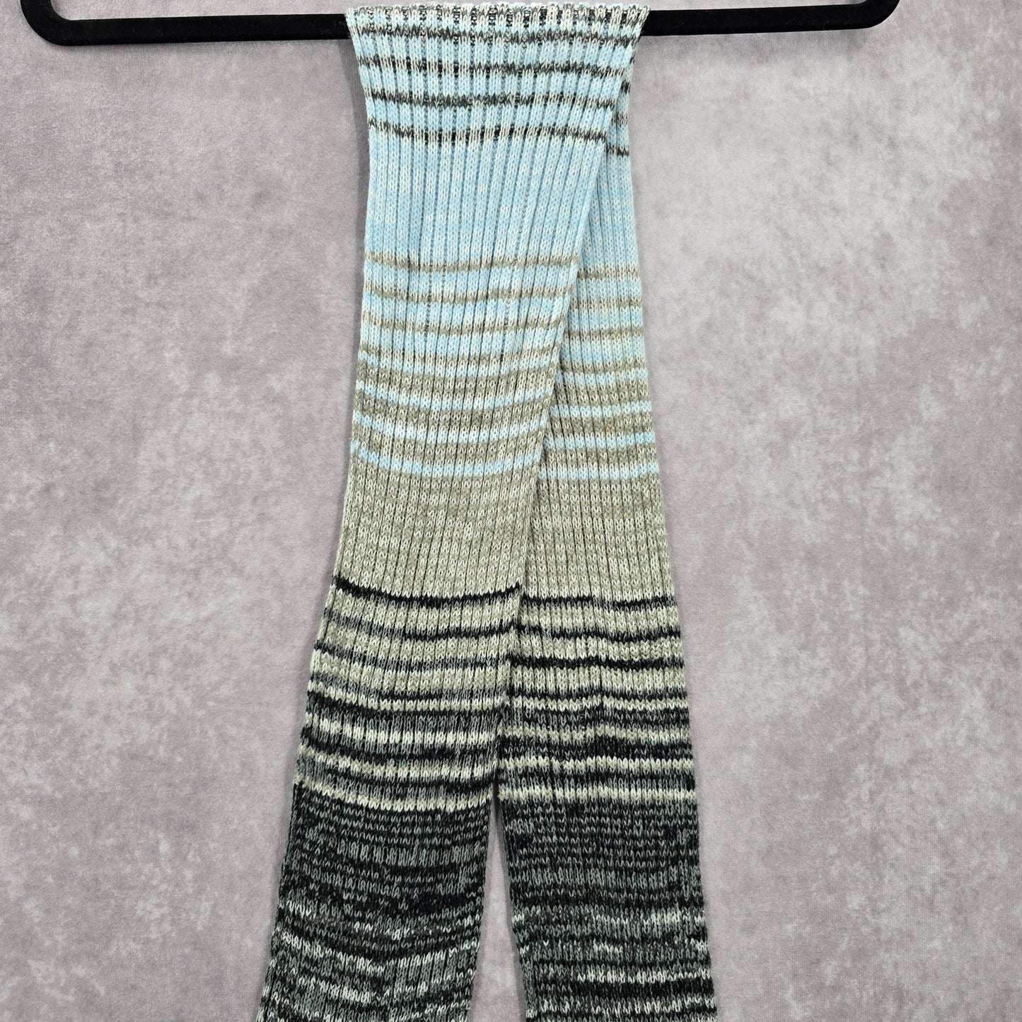 Gray Green Blue Fringe Stripe Tassels Y2K VTG Wrap Shawl Cable Knit Scarf