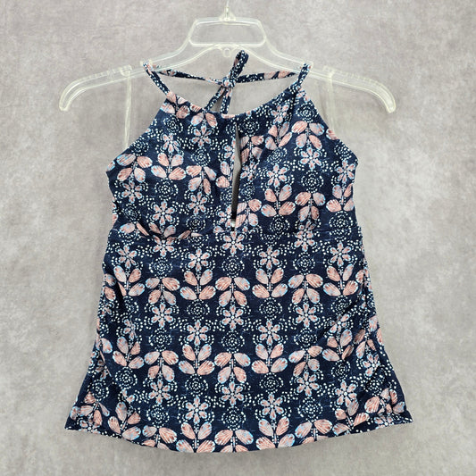 New Directions Blue Floral Padded Halter Swimwear Tankini Tank Top Medium M