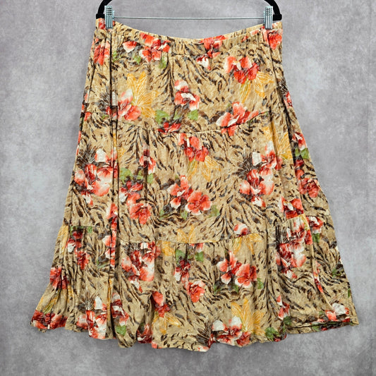 Alfred Dunner Tan Floral Flare Knee Length Cotton Skirt Plus 18W