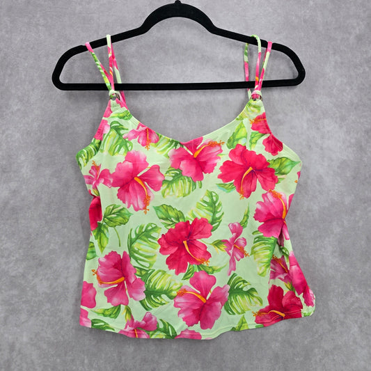 137. Your Best Look Cropped Green Pink Floral Tank Top Padded Tankini 12 Large