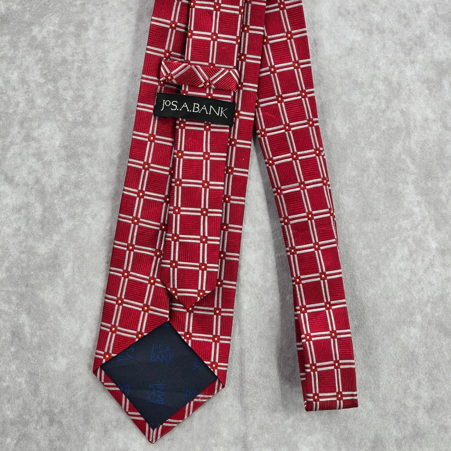 Jos. A. Bank Red Silver Stripe Geometric Executive 100% Silk Men's Neck Tie