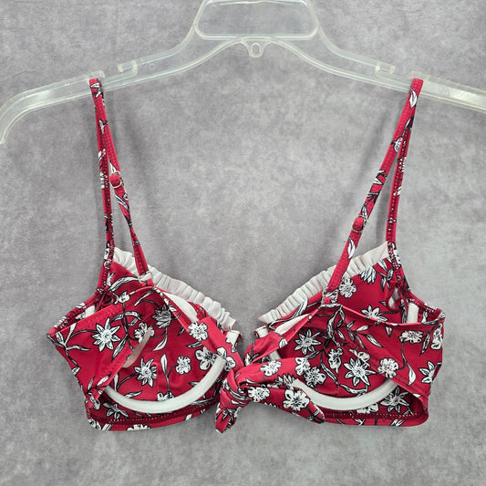 Shein Red Flower Bikini Top Swimwear Swimsuit Bathing Suit Small