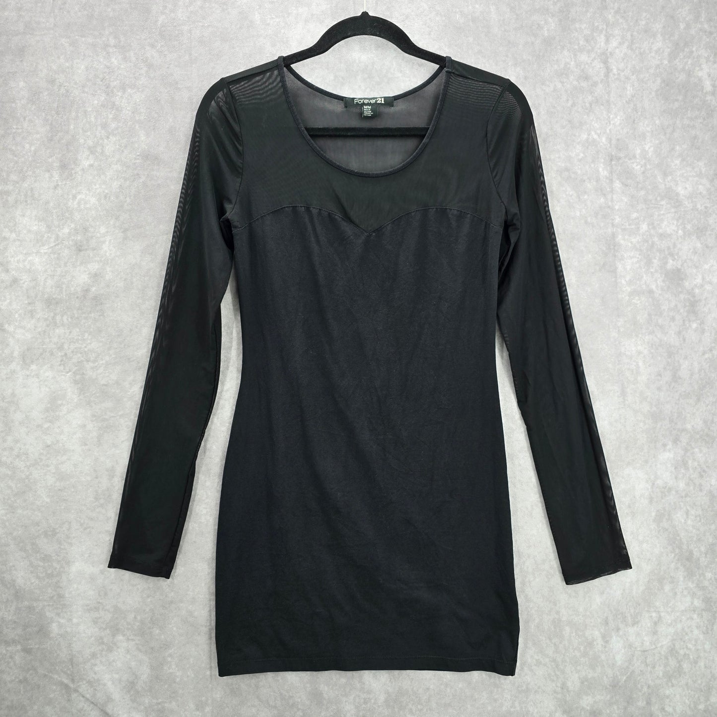 Forever 21 Black Long Sleeve Mini Short Mesh Sheer Bodycon Dress Medium
