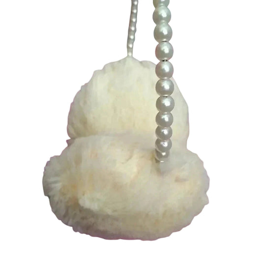 Cat & Jack White Faux Fur Fuzzy Pillow Pearl Headband Earmuff Girls One Size