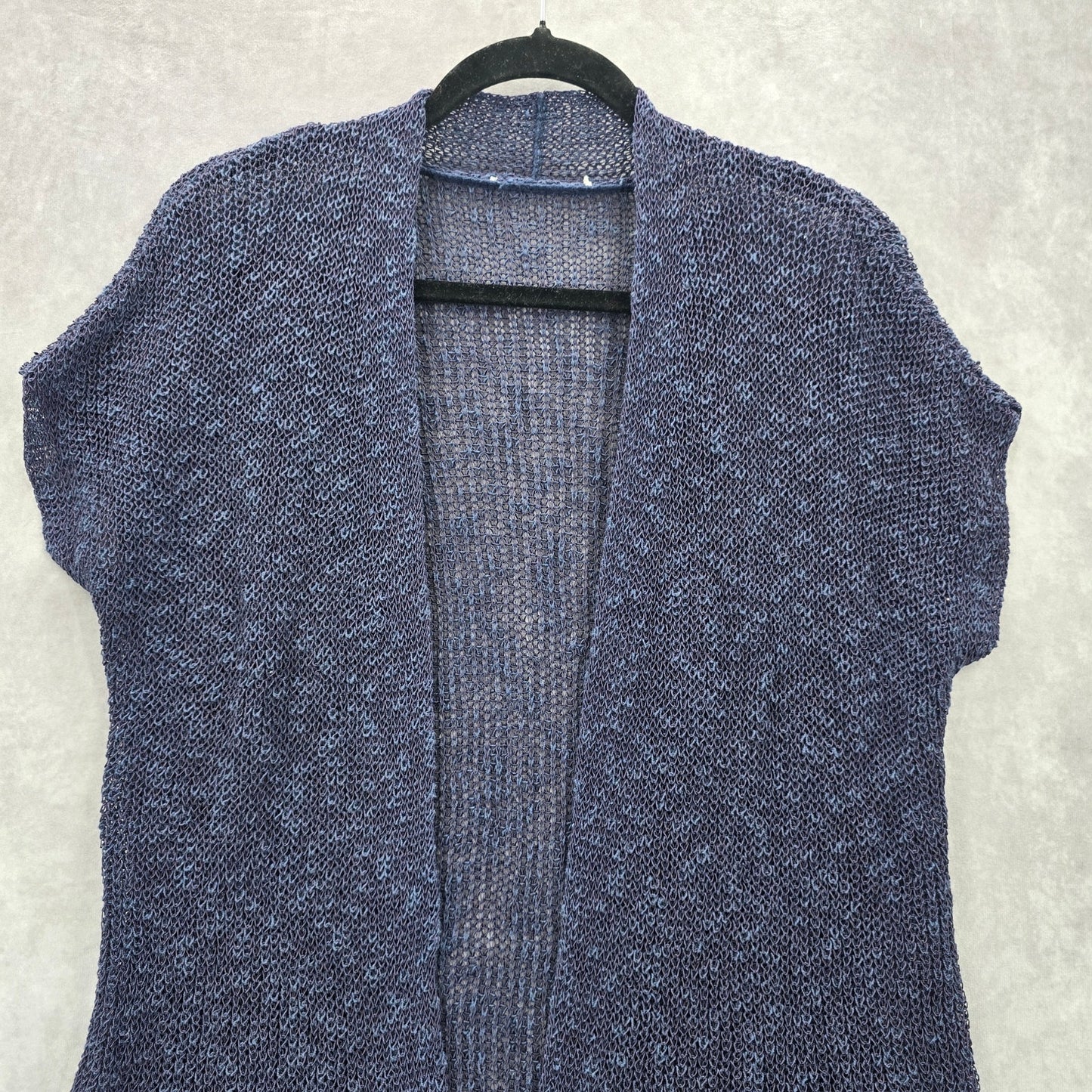 Purple Short Sleeve Open Chain Link Crochet Cardigan Sweater Medium