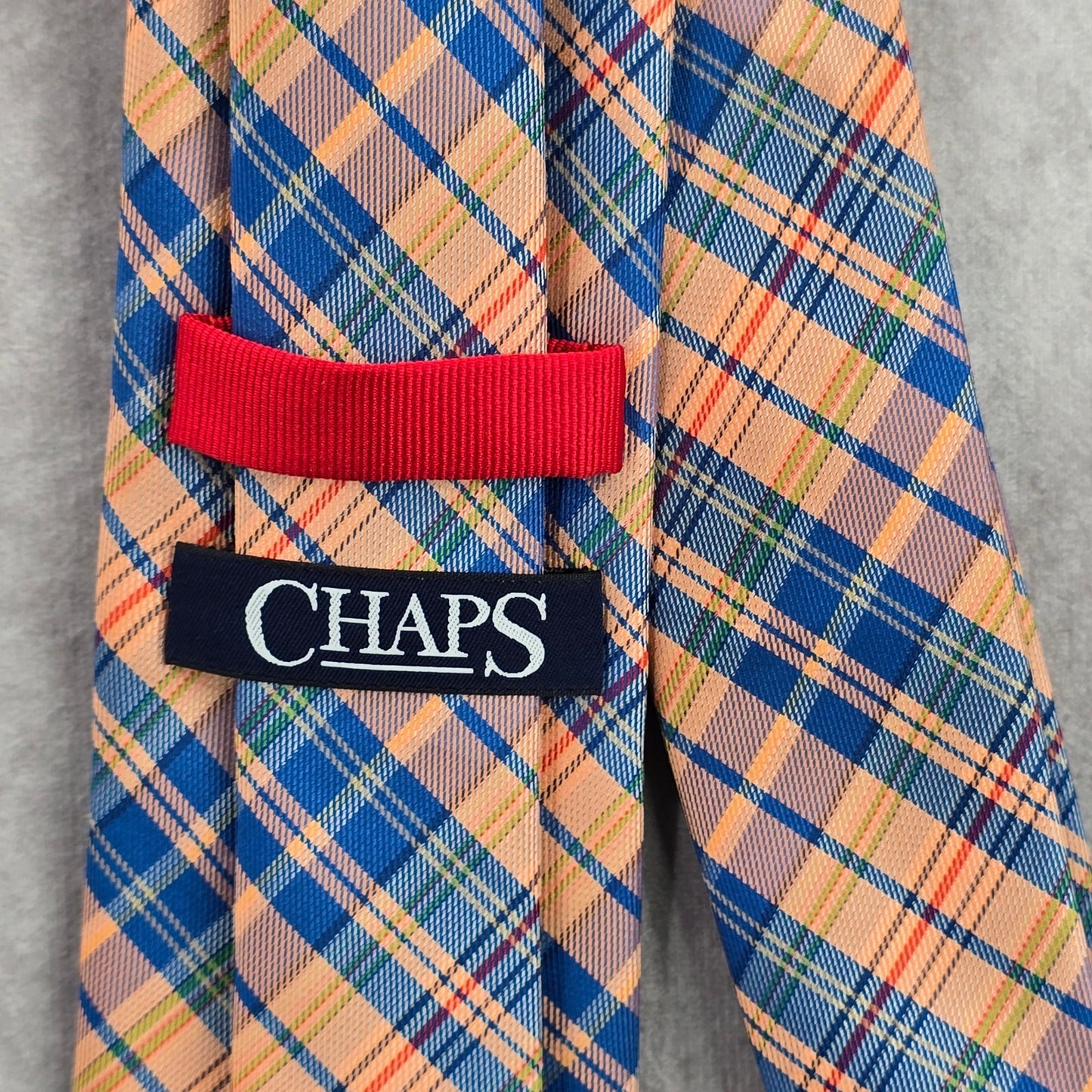 Chaps Orange Blue Plaid Stripe Tartan 100% Polyester Men's Neck Tie NWOT