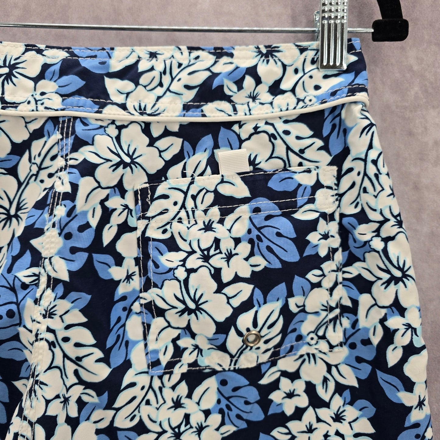 Syko Blue White Floral Board Swim Beach Pants Shorts Small S 7