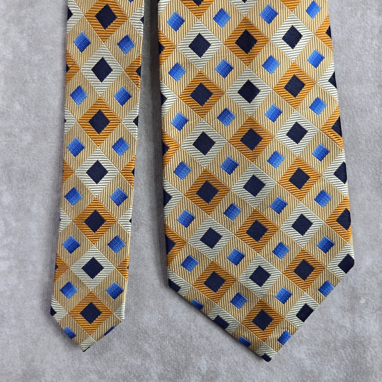 Crazy Horse Gold Blue Diamond Weave Geometric Executive Silk Neck Tie Men's