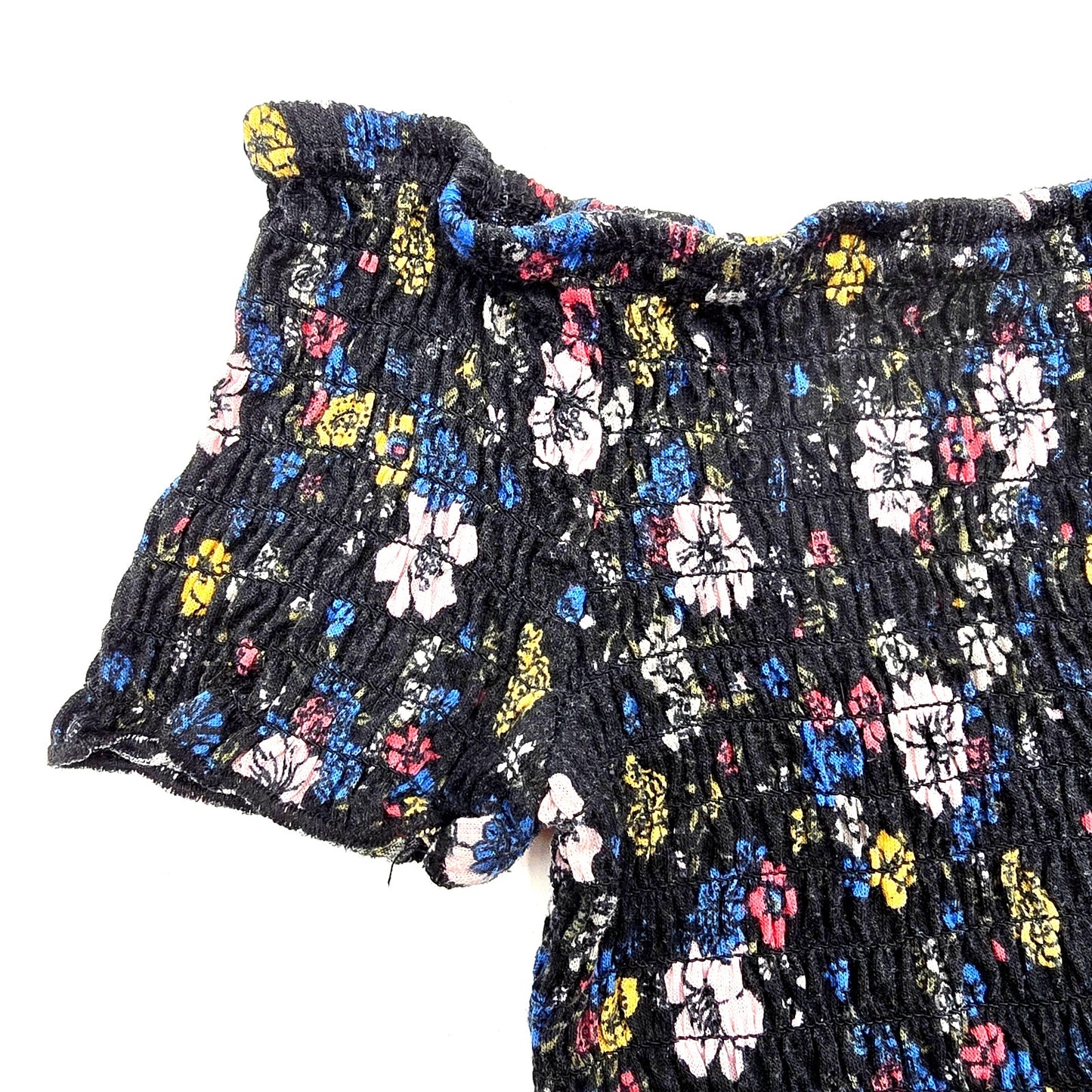 Almost Famous Black Smock Cropped Off Shoulder Y2K Blouse Top Shirt Small