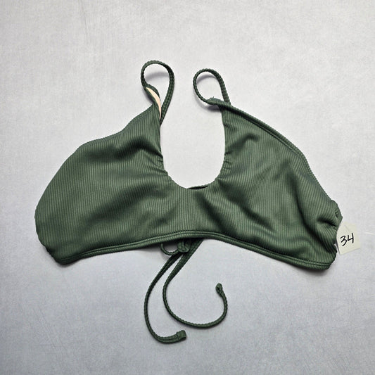 Mae Green Ribbed Ties Swim Boho Sports Bra Beach Bralette Bikini Top L Large
