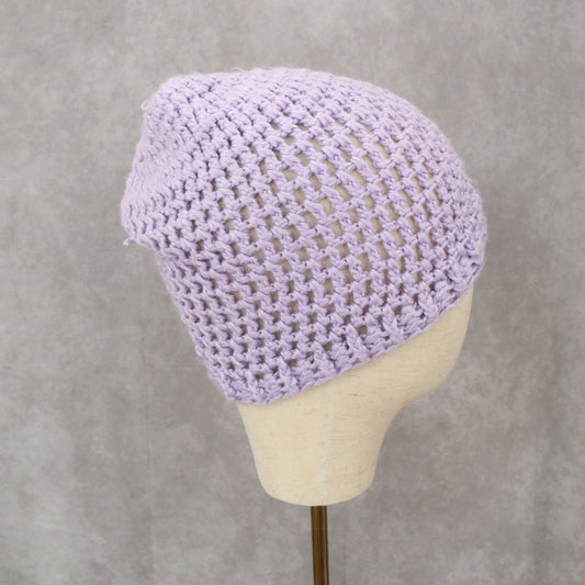 Purple Crochet Cable Knit Y2K Cottagecore Vintage Beanie Cap Hat OS