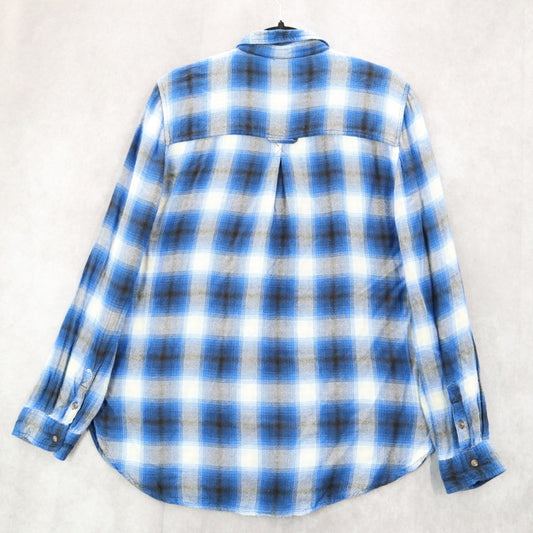 American Eagle Outfitters Blue Flannel Plaid Long Sleeve Button Boyfriend Fit L