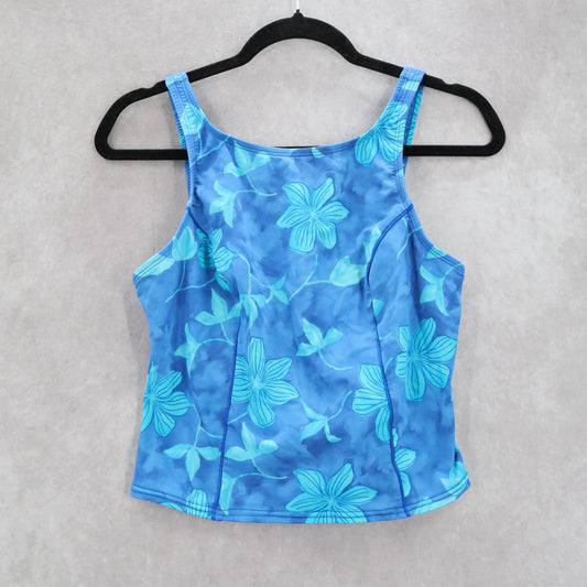 Blue Floral Swim Beach Boho Sports Bra Crop Summer Tank Tankini Top S Small