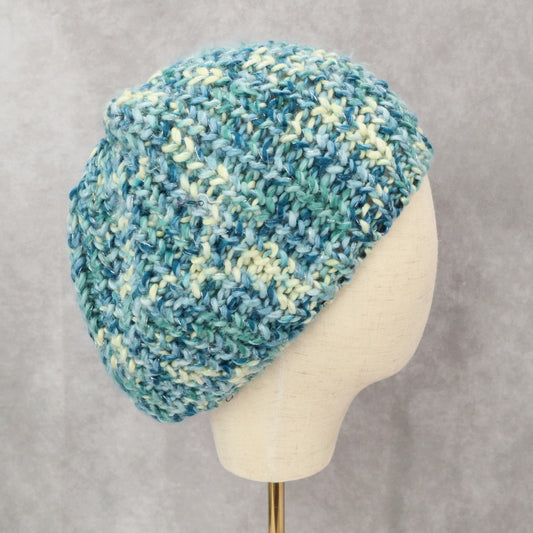 Blue Cable Knit Y2K Vintage Hippy Cottage Boho Beret Bucket Beanie Cap Hat