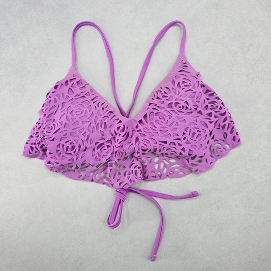 Xhilaration Purple Boho Crisscross Cutout Floral Bikini Bra Swim Top S Small