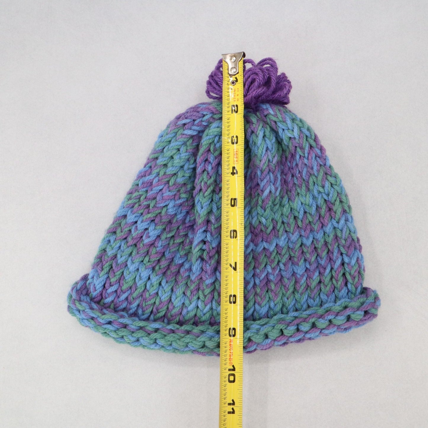Blue Crochet Pom Pom Cable Knit Chunky Vintage Y2K Cottage Beanie Cap Hat OS