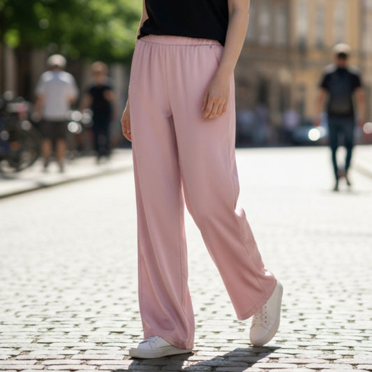 Pink Belted Wide Leg Boho Pull On Straight Leg Elastic Trousers Pant M Medium