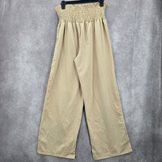 Cream Tan Smock High Rise Wide Leg Pocket Flowy Boho Dress Pants Plus 2XL